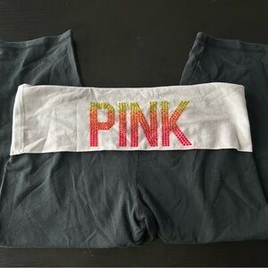 Victoria's Secret Pink Black Leggings with Pink Ombre Rhinestones